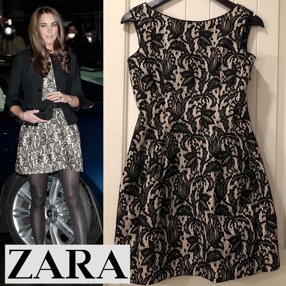 ZARA Woman Tulip Black Lace Dress ASO Kate Middleton Size Medium